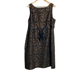 Eliza J Black and Gold Brocade Midi Dress